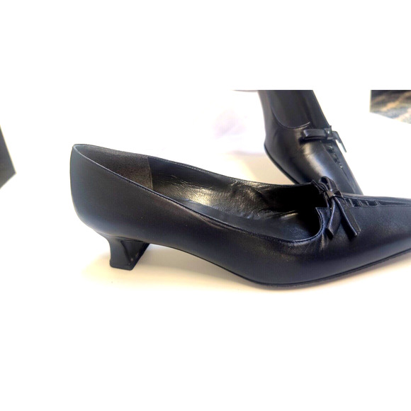 Stuart Weitzman Women's Pumps Leather Square Toe Bow Shoes Low‎ Heel Black 7M - Picture 7 of 11
